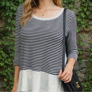 COMME TOI Striped Layered Jersey Knit Top, XXL